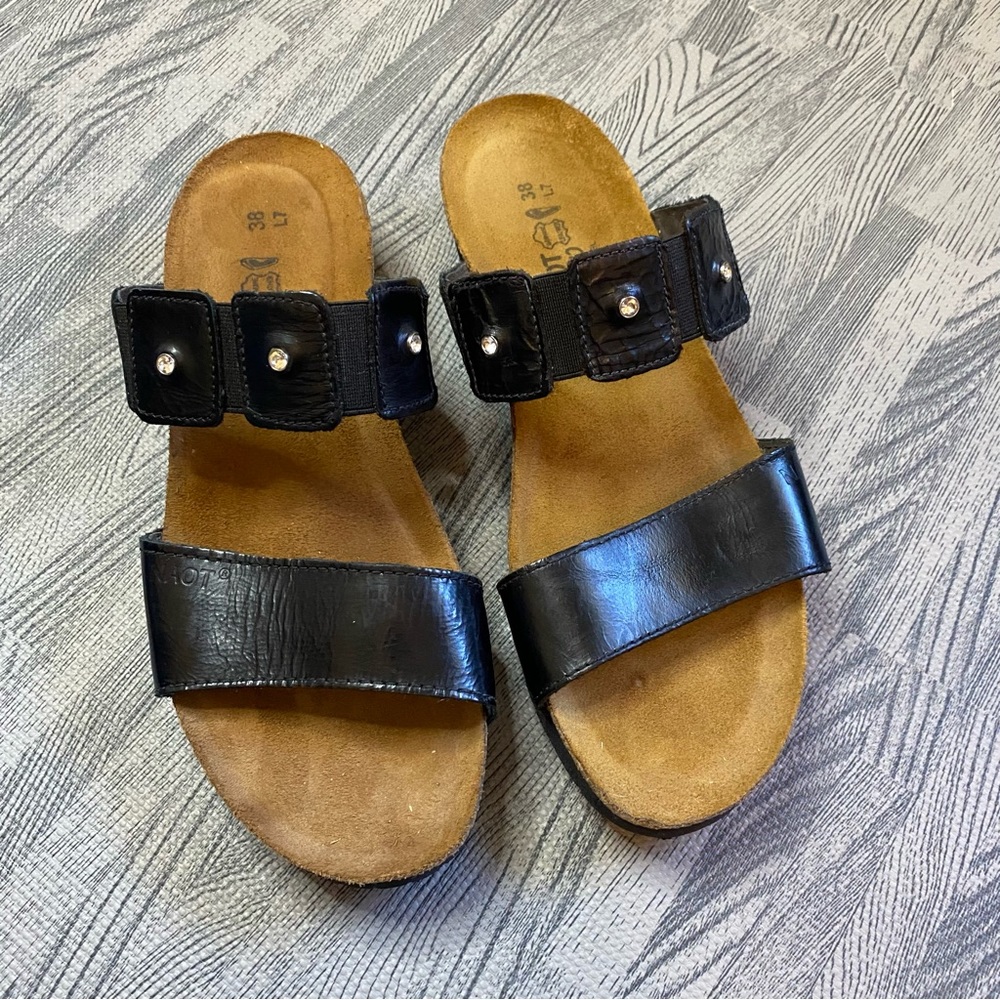 Naot Black Leather Sandals with Studded Straps